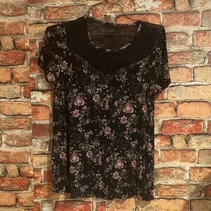Torrid Black and Purple Floral Lace Blouse